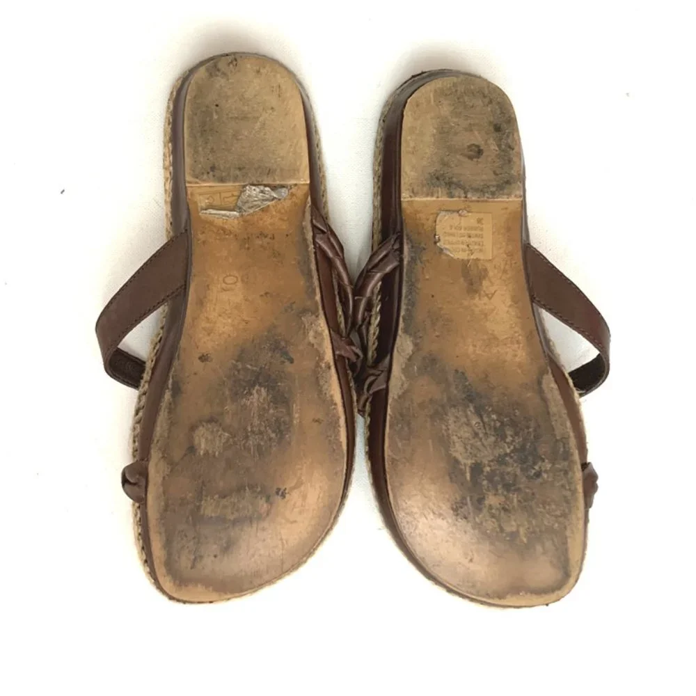 Aldo Y2K Brown Leather Woven Thong Flip Flop Sandals